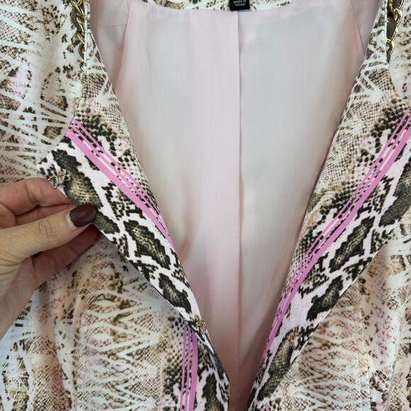Etcetera Pink Snake Print 3/4 Sleeve Chain Neck Trench Dress Jacket Coat Size 12 - Picture 6 of 14